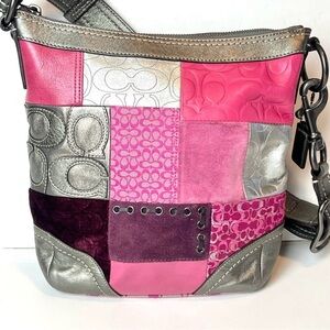 Vintage Coach Pink Silver Patchwork Crossbody Bag Y2K Metallic Leather